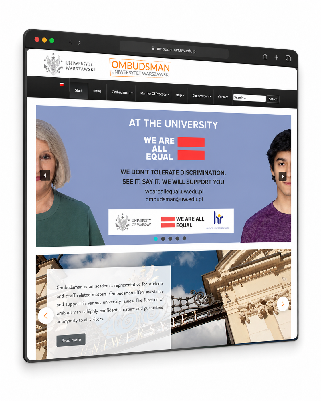 University of Warsaw Ombudsman - responsive website
